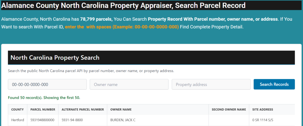 Alamance County North Carolina Property Search Tool